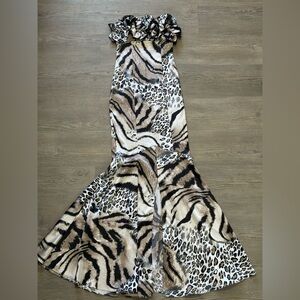 YNES Vintage Made in the USA Women’s Small Maxi Strapless Animal Print Dress